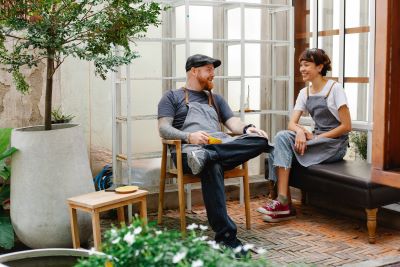 Two person team in floral shop for entrepreneur model