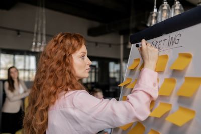 Woman, drawing markets for solopreneur business strategy