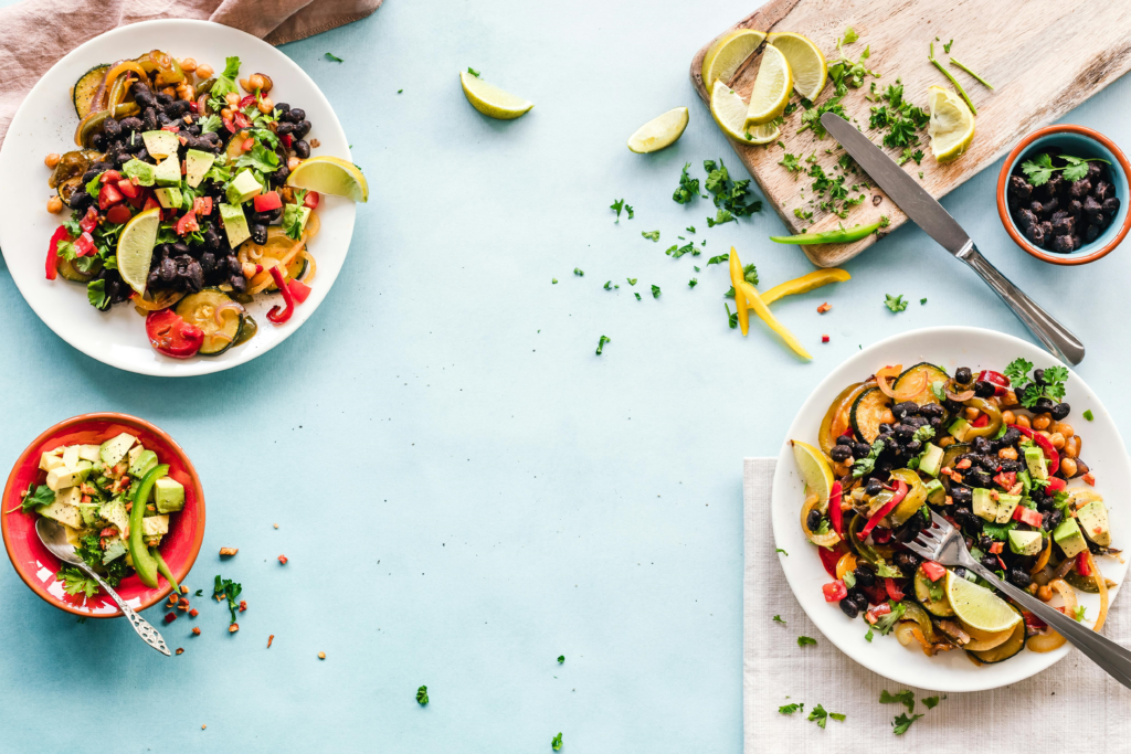 Plates of vegetarian dishes prepared by a solopreneur chef